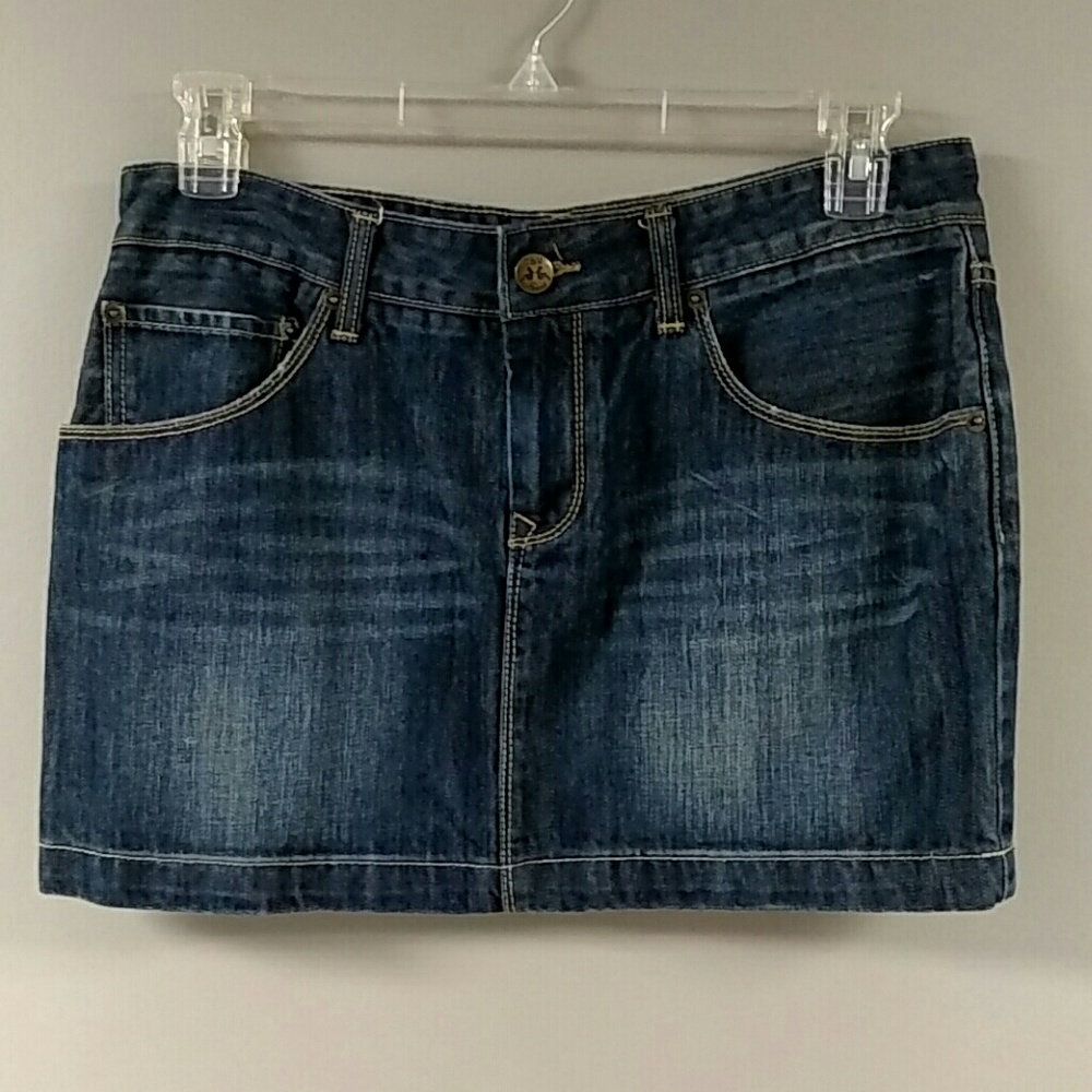 Blue denim mini skirt